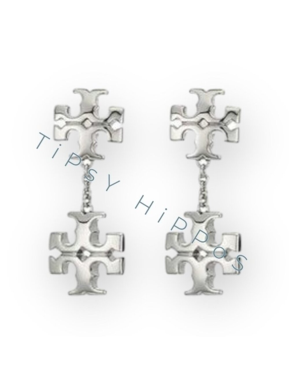 ***NEW!!! Tory Burch Silver Kira Logo Dangle Earrings